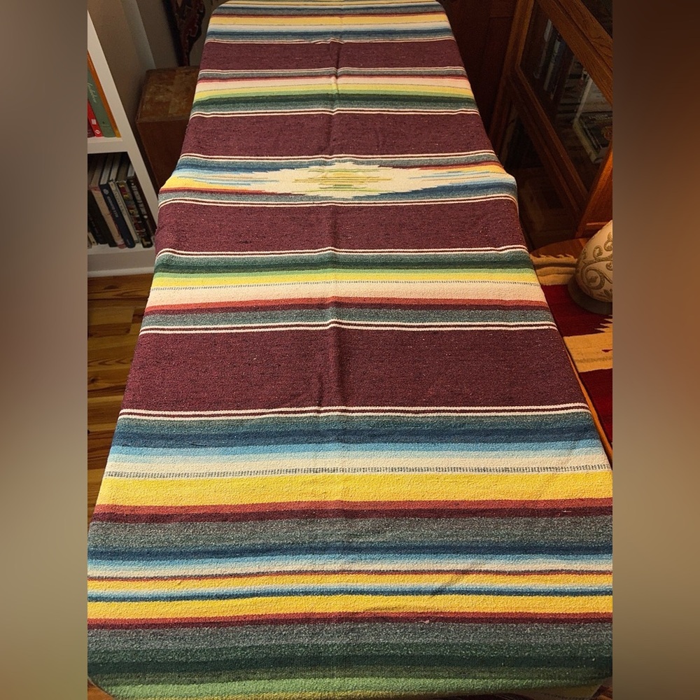 Vintage Striped Mexican Blanket Wool Southwest Fringed Saltillo